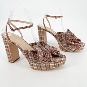 Loeffler Randall Pink Brown Day Plaid Natalia Bow Chunky Platform Sandal US 11.5